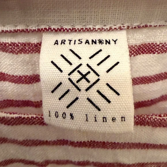 Artisan NY ❤️ Red & White Stripe Linen Long Sleeve // Large - Picture 2 of 3